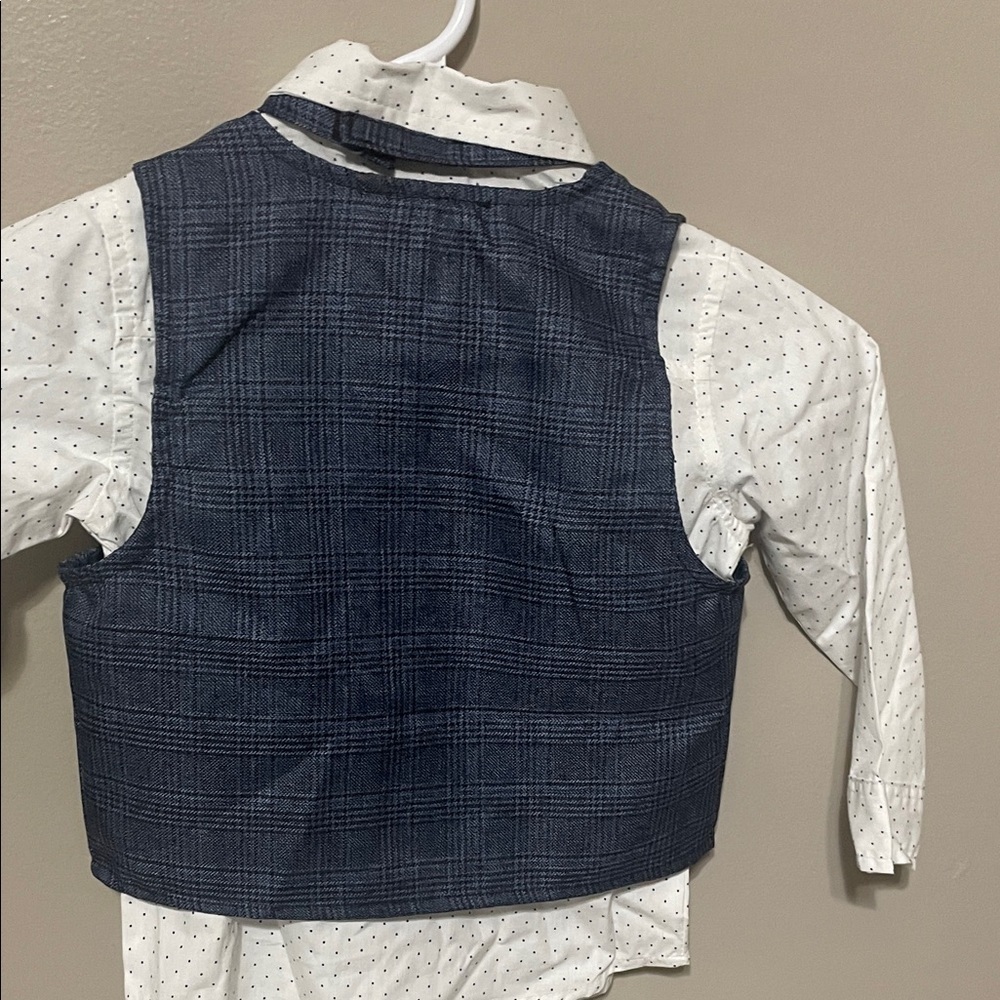 Tahari Kids Navy Checkered Vest, pants , shirt and Bow Tie Set - Picture 2 of 4